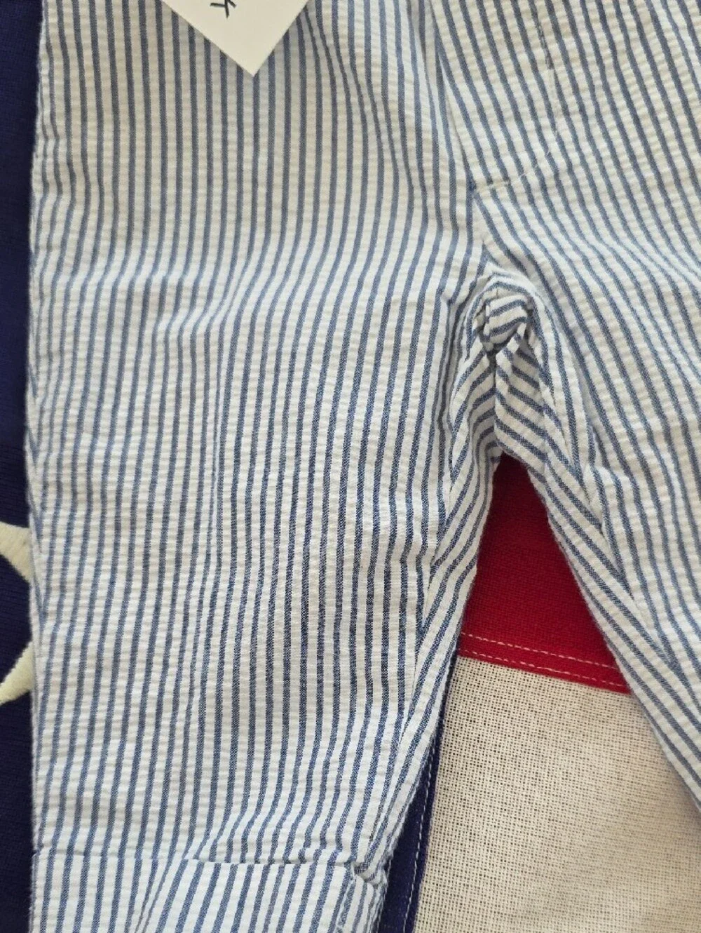 Janie and Jack Blue and White Striped Suspender Overalls